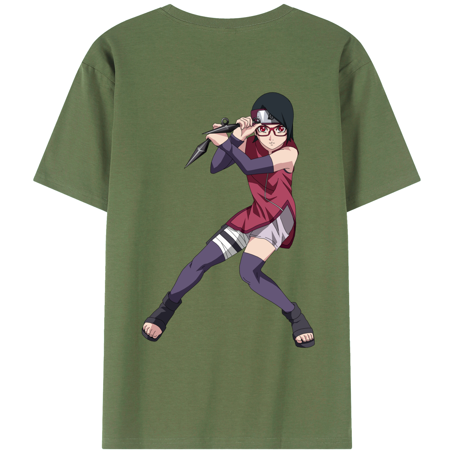 （画像用） NARUTO -ナルト- うちは サラダ Uchiha Sarada 綿100％ メンズ半袖Tシャツ（バックプリント） 通気性